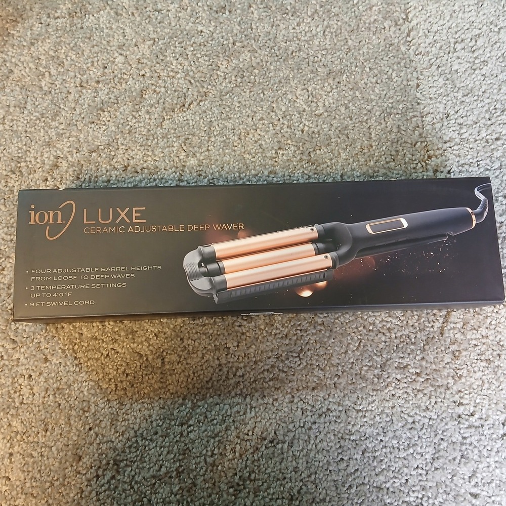 Ion Luxe Ceramic Adjustable Deep Waver Hair Styling Tool Black Rose Gold NIB